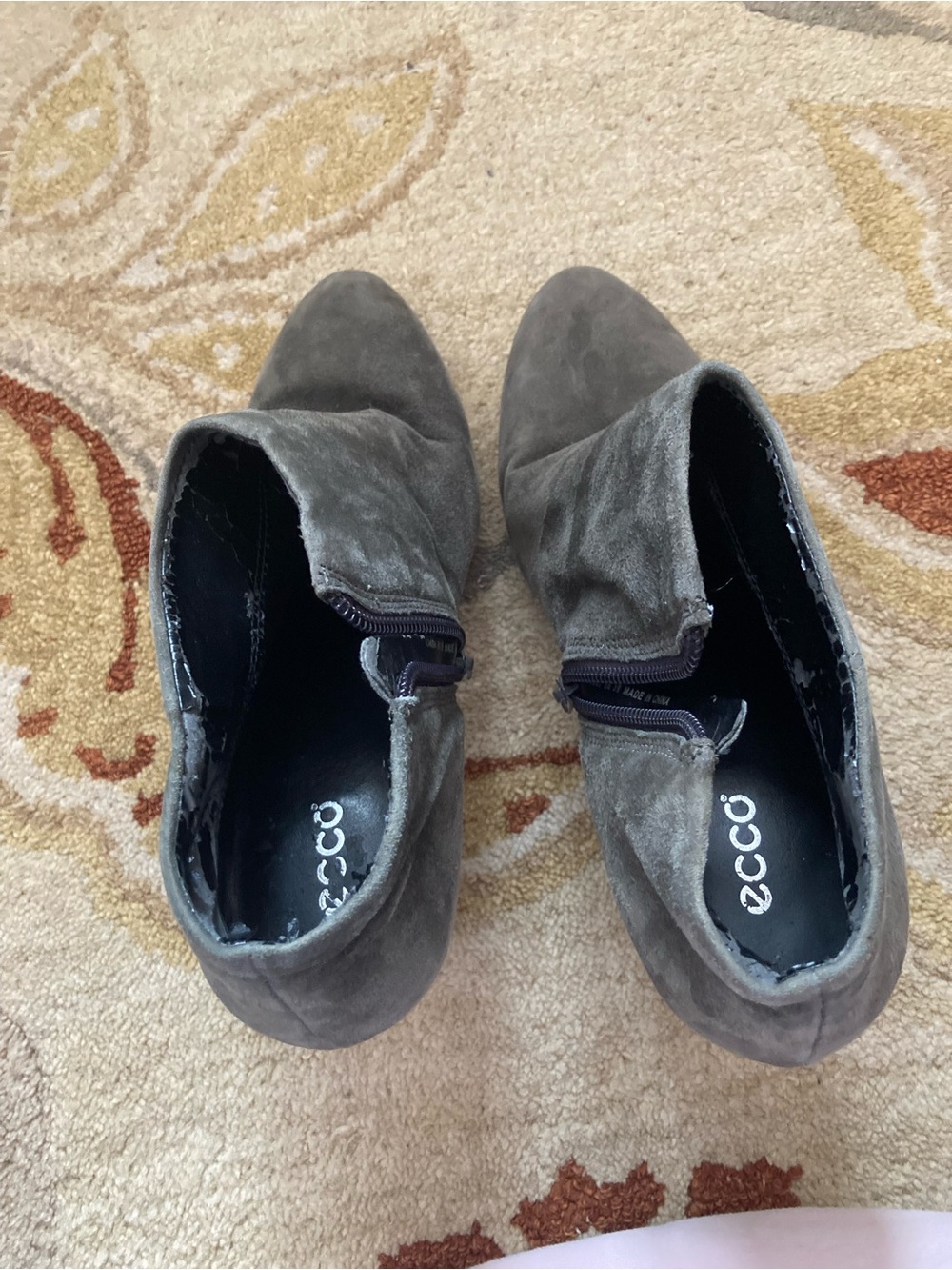 Ecco Gray Suede Ankle Booties with Side Zip
